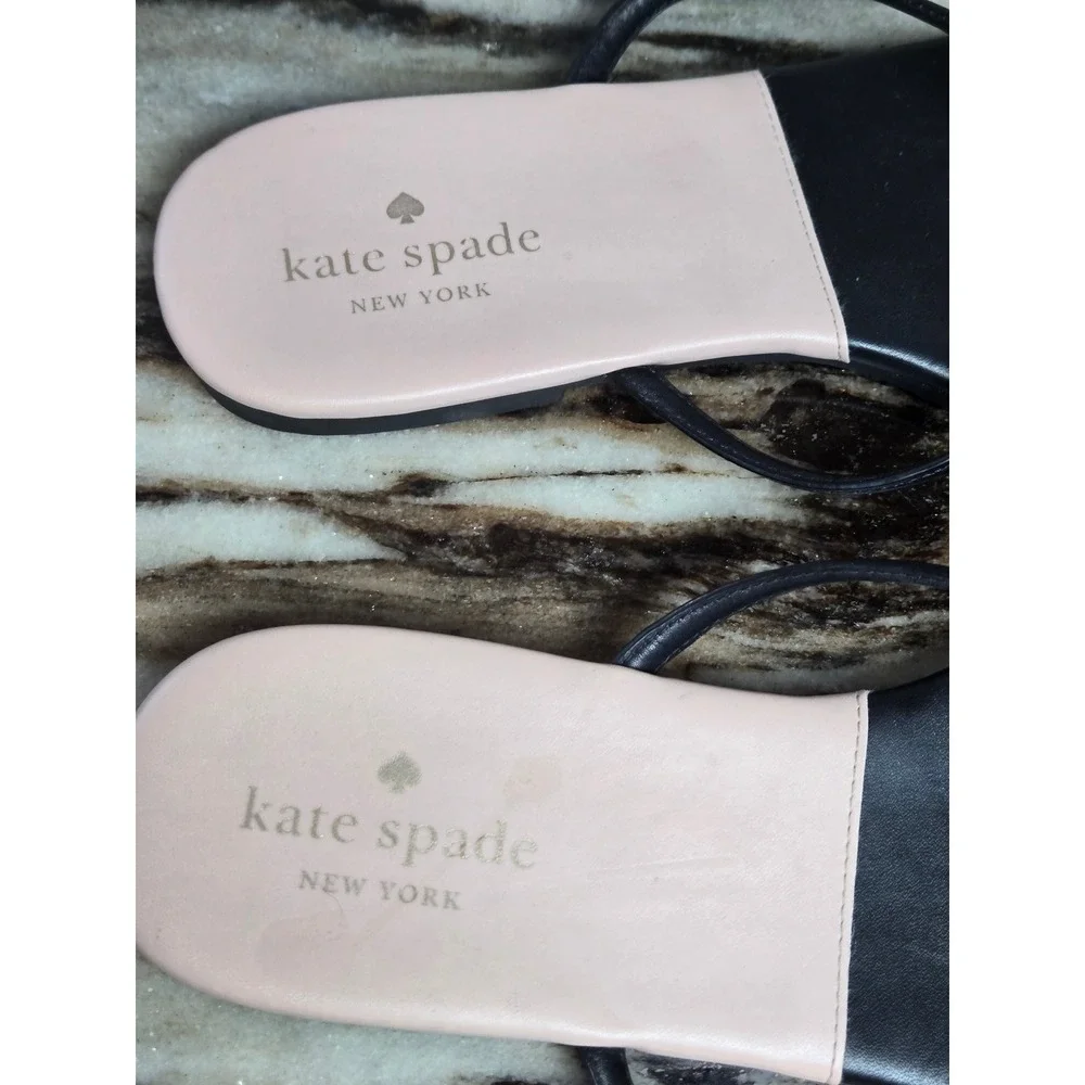 Kate Spade New York Black Pink Thong Flip Flop Sandals Flat Logo Womens‎ 10
